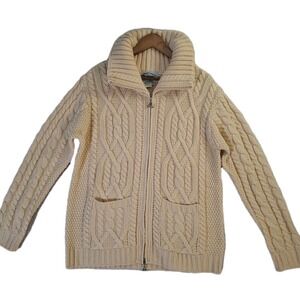 Aran Crafts Sweater Women's M Yellow Fisherman Merino Wool Cardigan Ireland Zip
